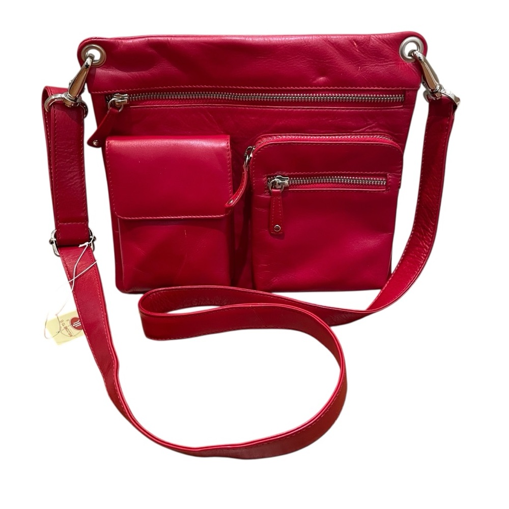 ILI New York 100% Leather Red Crossbody Bag Style 6081 NWT